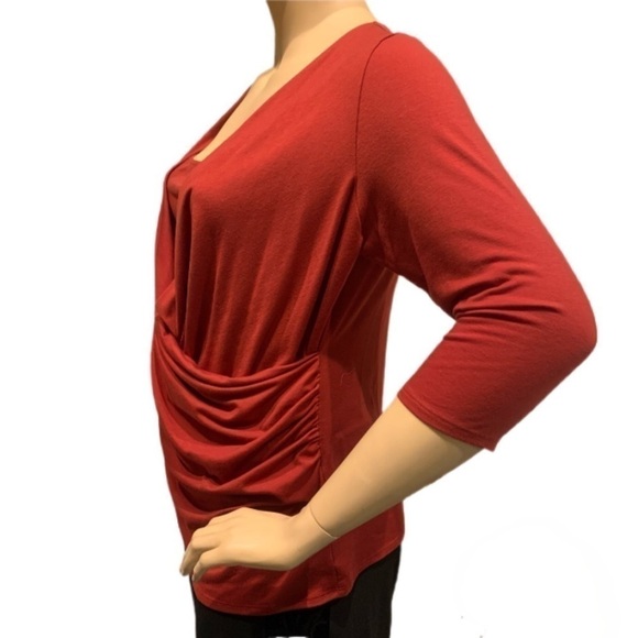 Igigi Jersey Top Faux Wrap Layered Look Red 3/4 Sleeves Cami Ruching Plus 18/20 - Picture 7 of 12